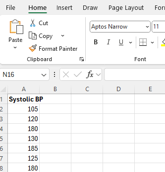 Example of Data in a Spreadsheet